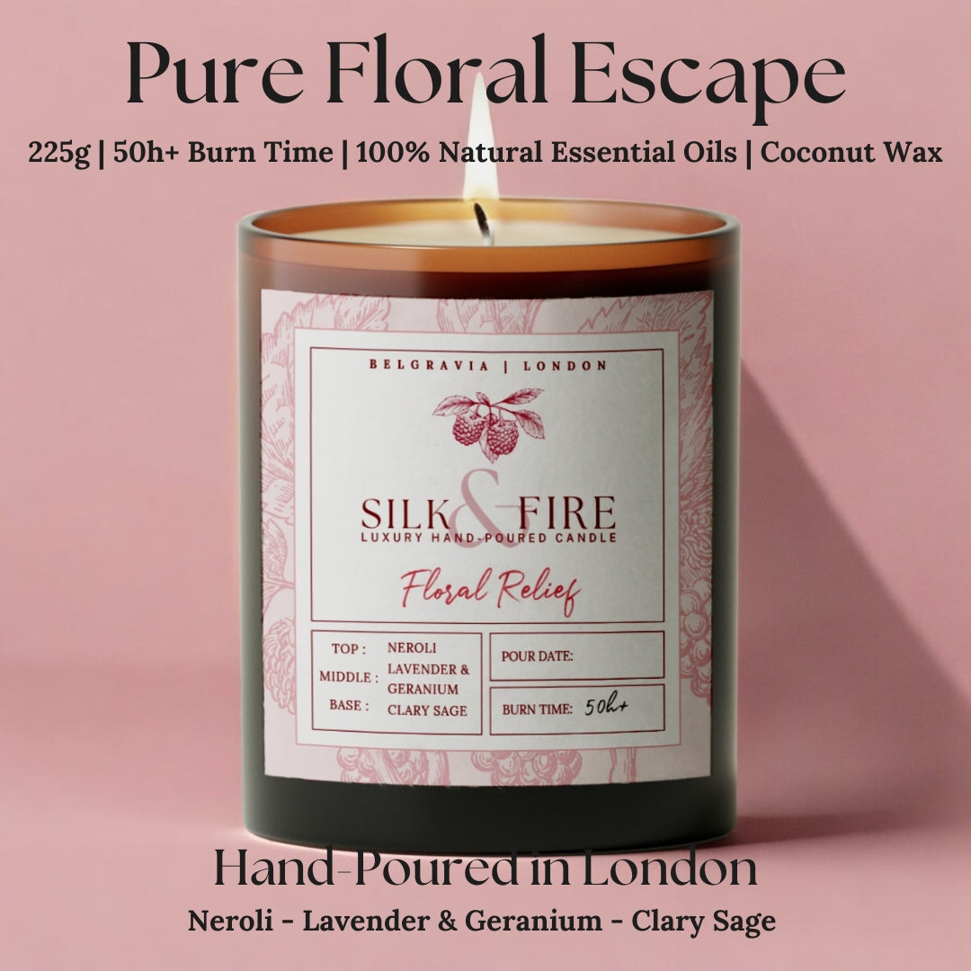 Floral Relief Essential Oils Candle | Neroli, Lavender, Geranium, Clary Sage | 225g